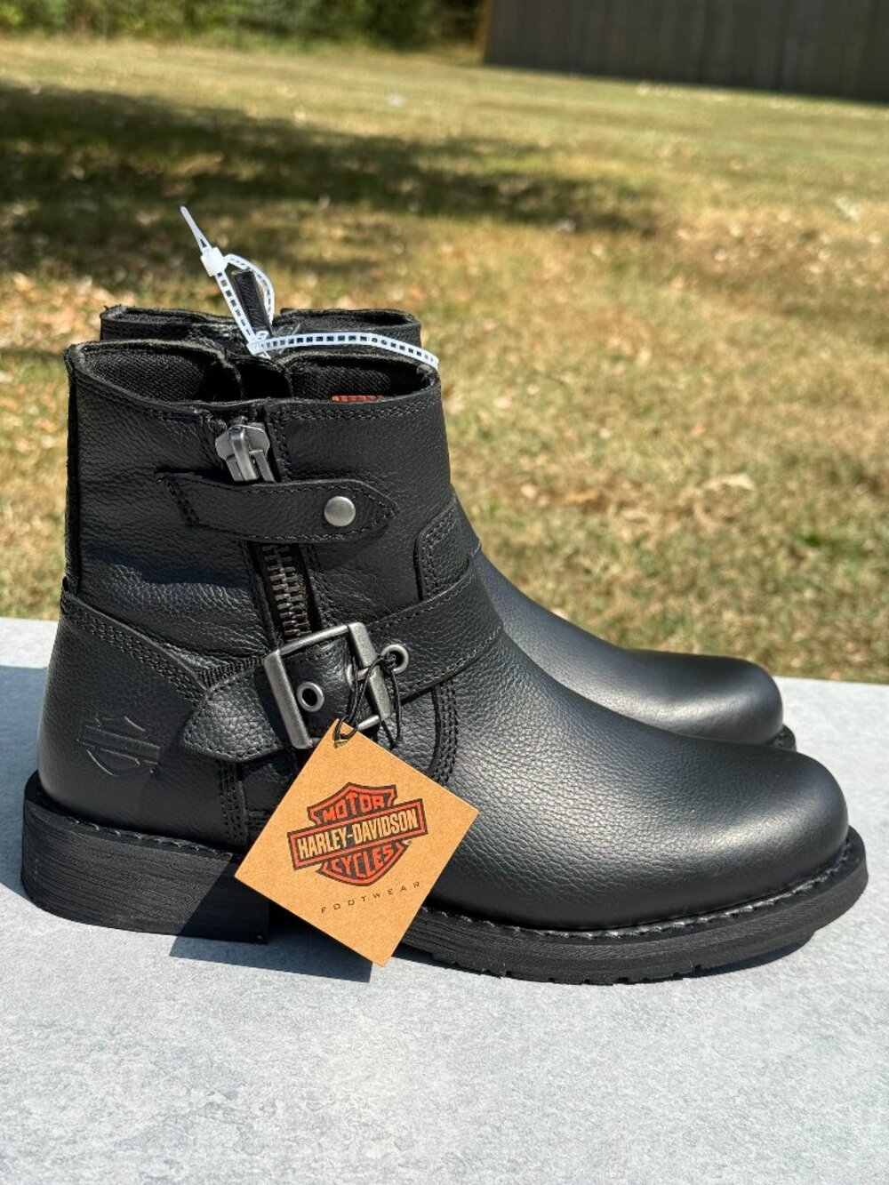 Harley Davidson NWT D84814 Womens 9.5 Black Leather Moto Boots Biker Buckle 4230